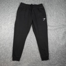 Gymshark Pants Men Small Black Crest Logo Fleece Tapered Jogger Sweatpants picture
