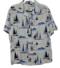 CARIBBEAN JOE Linen Blend Camp Shirt Sailing Sailboat Mens Medium NWT picture