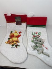 Vintage 2 Morehead Kitty & Puppy Felt Christmas Stockings picture