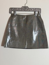 NWOT HELMUT LANG GRAY PLAID PATENT MINI SKIRT SIZE US 0 26 picture