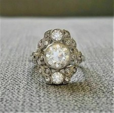 Antique Engagement Ring 14K White Gold Plated 3 Ct Round Cut Lab Created Diamond picture