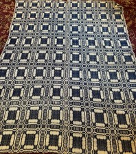 Antique 1800's hand-woven Jacquard Coverlet Textile 95 X 80 REVERSIBLE picture