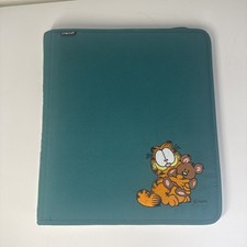 VTG 1990s Mead GARFIELD 3-Ring Binder Trapper Keeper Zipper Embroidered Green picture