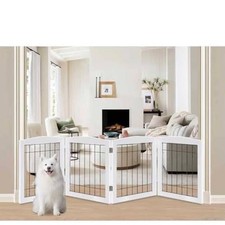 LZRS 4-Panel Extra-Wide Wooden Dog Gate (Solid Wood & Steel) - NEW picture