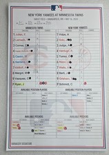 YANKEES TWINS MLB GAME-USED LINEUP CARD MAY 16 2024 BASEBALL HAS BENDS NEW YORK picture
