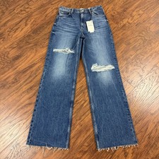 Zara Jeans Womens 10 Wide Leg High Rise Full Length Distressed Denim Fray 29x34 picture