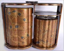 Antique JAPANESE MEIJI PERIOD GOLD LACQUERED Portable Picnic Set  19TH CENTURY G picture