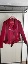 Baccini Burgundy Biker Moto Jacket Asymmetrical Zip Belted Lined Size L picture