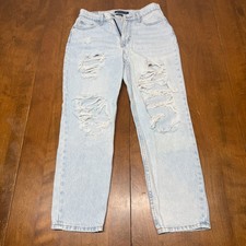 Aeropostale Mom Jeans Women's 4 Light Wash Distressed Ripped High Rise Denim picture