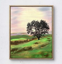 JANICEART Original 11x14 Impressionist Lone Tree Landscape Painting Signed Wall picture
