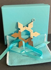 Tiffany & Co. American Walnut & Sterling Silver Snowflake Holiday Ornament NIB picture