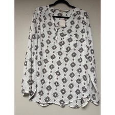 pleione Women's XL Long Sleeve White Pink Black Tile Print Blouse picture