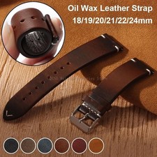 Vintage (Retro) Oil Wax Genuine Leather Watch Band Thin Cowhide Strap 18-24mm picture