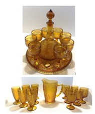 Tiara Indiana Glass-Amber-11 Pc Decanter Wine Set OR 13 Pc Tea-Water Goblet Set picture