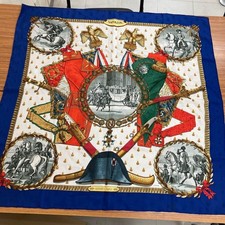 Hermes Carre 90 NAPOLEON Silk Scarf Blue White Orange very good picture