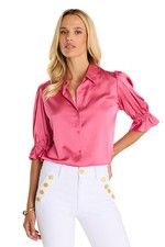 THE NOLI SHOP Cindy Ruffle Sleeve Satin Blouse Petal Pink XL picture