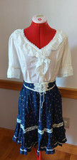 VTG 1970s Jessica's Gunnies Two-Piece Set, Blouse and Blue Calico Prairie Skirt picture