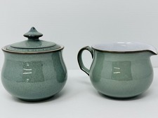 Vintage Denby England Regency Green Cream & Sugar With Lid Set READ picture