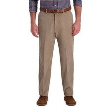Haggar Mens Classic fit Dress Corduroy Pants 34 / 32 Beige Solid Stretch picture