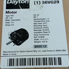 DAYTON 36VG29 HVAC MOTOR 1/20 HP-115V-1550 RPM (3SPD)  Type PSC  0.8 A picture