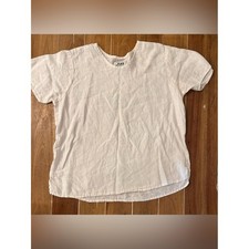 FLAX Jeanne Englehart White 100% Linen Short Sleeve Relaxed Top Small picture