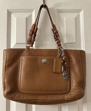 Y2K  Vtg COACH❤️Chelsea Caramel Pebble Leather Tot  13”X 8”X 3” W/Charm& Chain picture