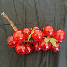 VINTAGE MCM Red Lucite Grapes Cluster 9” - Stunning Retro Driftwood Decor - picture