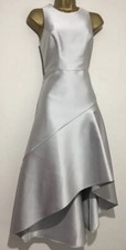Stunning Coast CARA Silver Satin Hi Low Occasion Midi Dress Size 14 .  picture