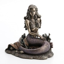 Veronese Design Resin Statues Enchanted Song Bronze Finish Mermaid Sitting On picture