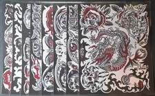 Set Of 8 2021 Tim Lehi Neo Traditional Tattoo Flash Sheets With Linework Dragons picture