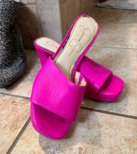 Jessica Simpson Women’s Pink Faux Leather Open Toe Slip-On Mule Block Heel 8 picture
