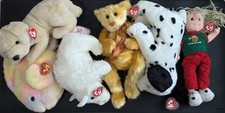 Lot of 6 Ty Classic Plush – Bear, Dog, Dalmatian, Lamb, Fish & Holiday Doll – Cl picture