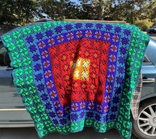 Vintage Rainbow Colors Granny Square Afghan Throw Blanket 51” X 64” Handmade picture