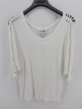 EUC Joseph Ribkoff  Women's White 3/4 Ladder Sleeve w Silver Stud Trim Size 10  picture