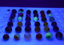 VITRO AGATE MARBLES ARKO 36PC MIXED LOT GLASS SOME UV REACTIVE GLOW BLACK LIGHT picture