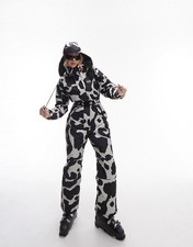 Topshop Sno Cow Print Ski Suit with Hood and Belt in Multi Size 10 US picture