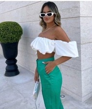 ZARA WOMAN NWT SS22 VOLUMINOUS Ballon Ruffel CROPPED OYSTER WHITE S  0085/349 picture