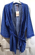 NWT Women's KNOX ROSE ROBE Kimono M/L - Blue Lightweight Above Knee Pockets Belt picture