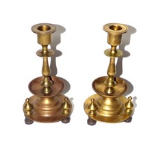 Antique Russian Brass Candlesticks Pair Pizhenov 1880-1900 Imperial Pre-1918 picture