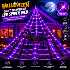 Halloween Giant Spider Web LED Purple Light Up Cobweb Large Spider Outdoor Garde picture