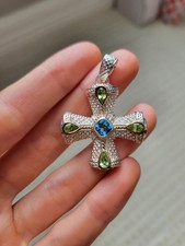 Sterling Silver Peridot And Aquamarine Cross Pendant picture