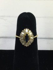Vintage 18k Ring With Marquise Sapphire And Tapered Baguette Diamonds Size 6.25 picture