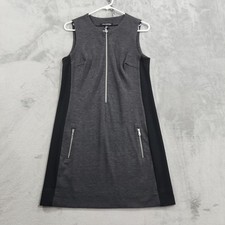Sharagano Dress Womens 4P PETITE Gray Colorblock Zip Front Pockets Sleeveless picture
