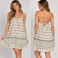 Zara Trafaluc Cotton Floral Sundress Women’s S Ivory Black Boho Cottagecore picture