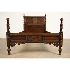 Berkey & Gay Style Antique English Jacobean Walnut Twin Size Bed, Circa 1920s picture