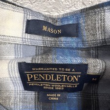 Pendleton Mason Men's M Regular Cotton Woven Blue Gray White Plaid Button-Up picture