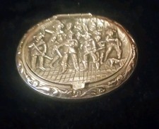 Antique Repousse Dutch Silver Trinket Pill Box Rembrandt 