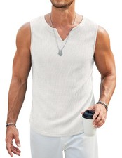 Mens V Neck Knit Tank Top Textured Jacquard Sleeveless Summer Beach Casual Shirt picture