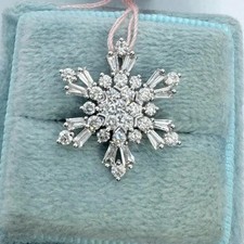 0.94Ct Round Cut Moissanite Snowflake Pendant 14K White Gold Plated Free Chain picture