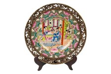Beautiful Rose Canton Porcelain Plate Brass Oromlu Accent 12